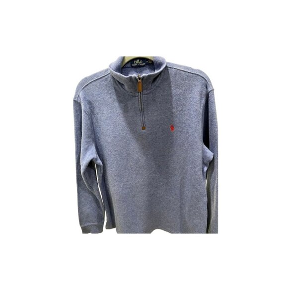 Polo Ralph Lauren Men’s Blue 1/4 Zip Pullover Sweater Red Pony - Size M (EUC) - Picture 1 of 5